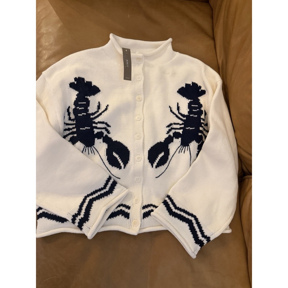 J. Crew S 2025 Rollneck™ cardigan with lobster intarsia CT963 $198 - Picture 5 of 8